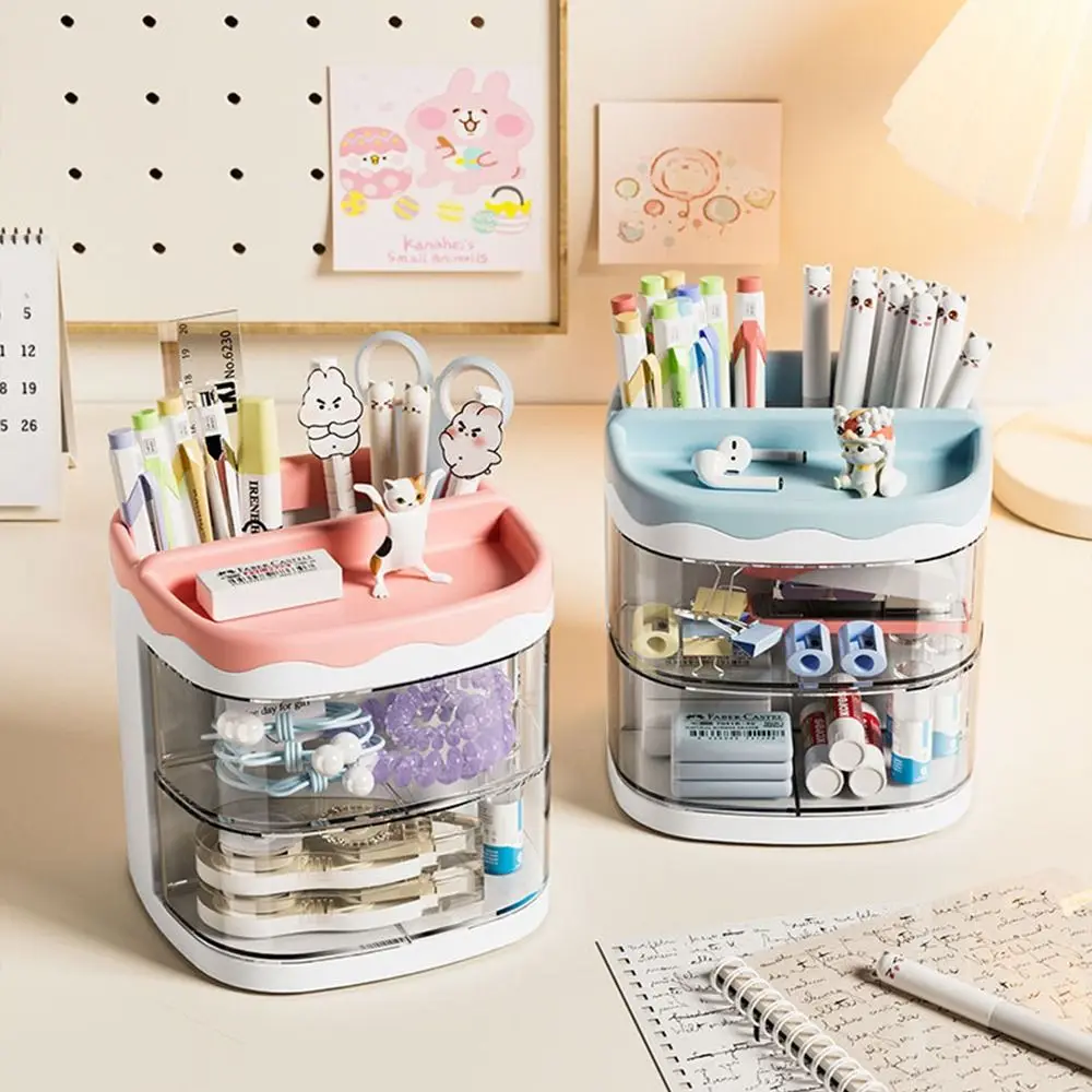 Imagem -02 - Desktop Organizer Storage Box Maquiagem Brushes Holder Pen Holder Phone Stand Escola Sala de Escritório