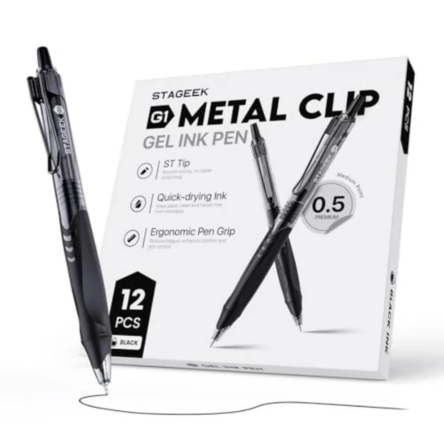 

12 Pack Gel Pens, Quick Dry Ink Pens, 0.5mm Fine Point Retractable Smooth Writing Pens for Journaling, Writing, Business Gel Pe