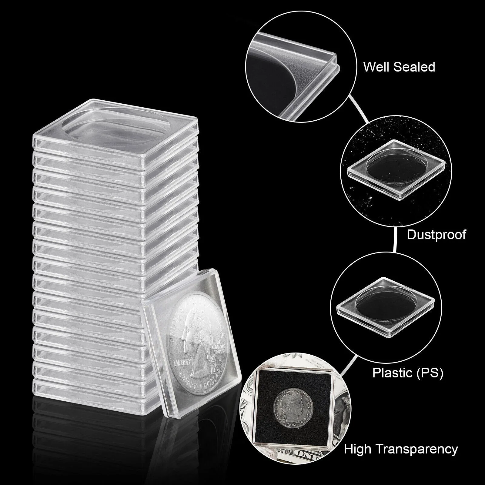 Imagem -04 - Caixa de Armazenamento para Cápsulas de Moedas 40 mm Porta-moedas com Junta de Esponja Ajustável Caixa de Coleta 40 Pcs