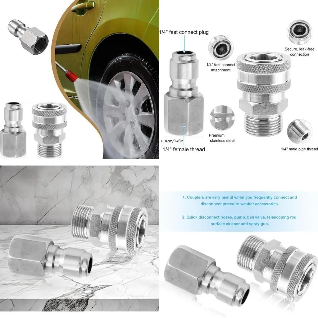 

02DE Leak Proof Quick Attach Pressure Washer Connector Couplings Accessory, NPT Sprayer Guns to Hose Adapter Fittings