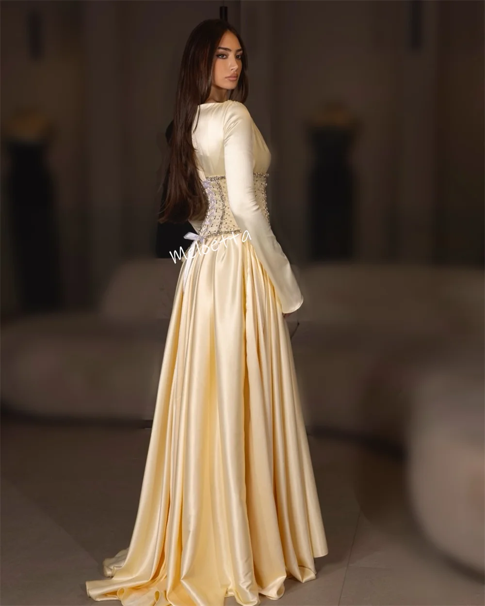 Personalizado graça gola alta glitter o-pescoço plissado vestidos longos formal vestido de noite sob medida ocasião elegante festa