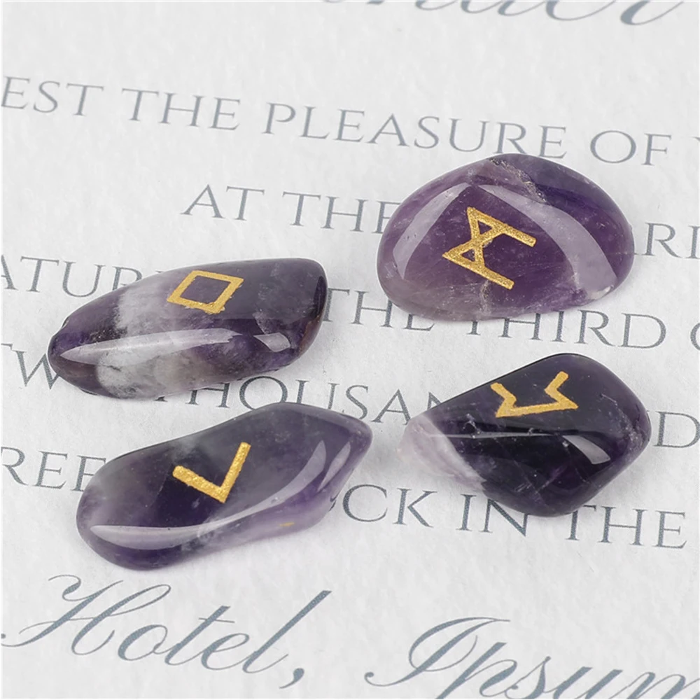 Northern Europe Natural Crystal Rune of Stones Quartz Oracle Divination Tools Fortune Telling Reiki Healing Energy Viking Gift