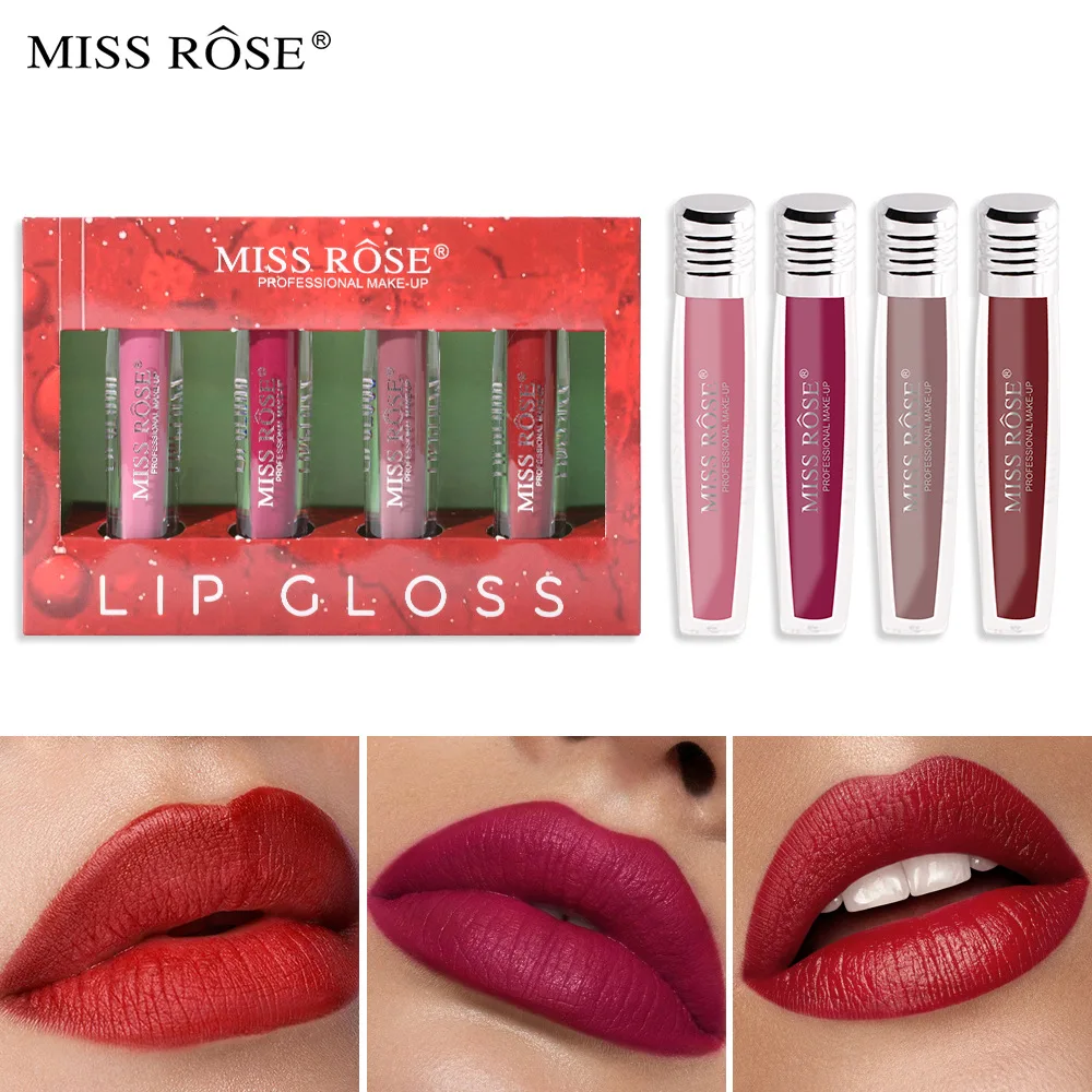 Velvet Matte Lip Gloss Gift Set Non-stick Cup Waterproof Lip Tint Rich Color Payoff Fog Finish Daily Women Makeup Cosmetic Kit