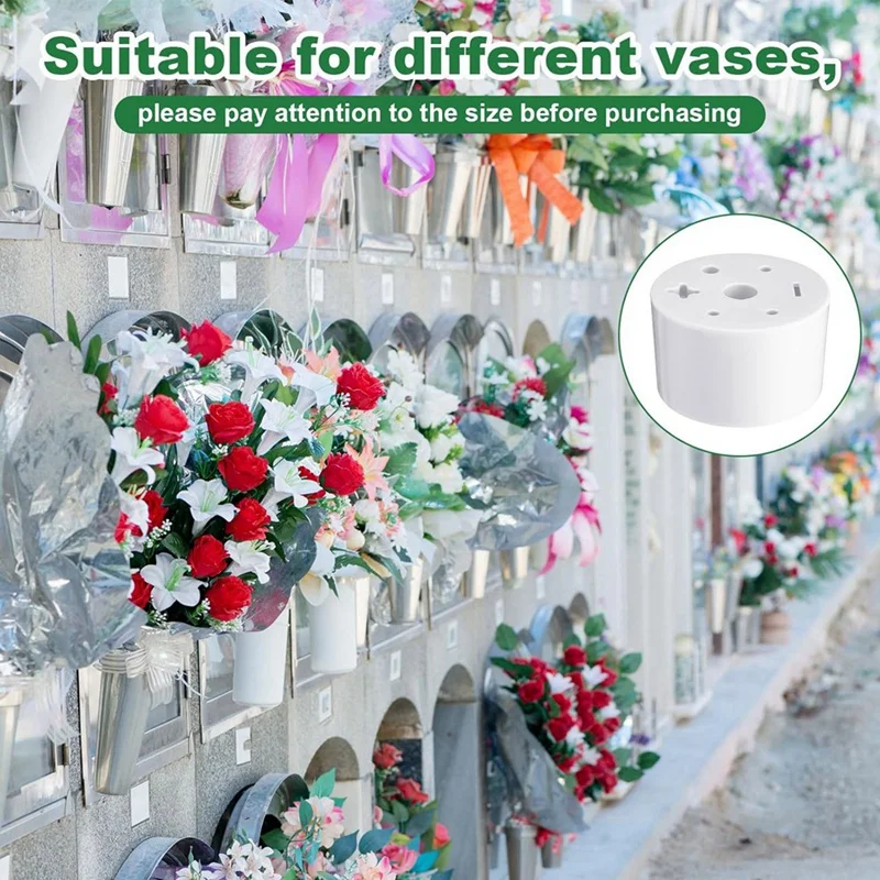 6 Pcs Cemetery Grave Vase Inserts Plastic Cemetery Flowers Holder Bracket With 7 Hole Cylindrical Reusable Cemetery