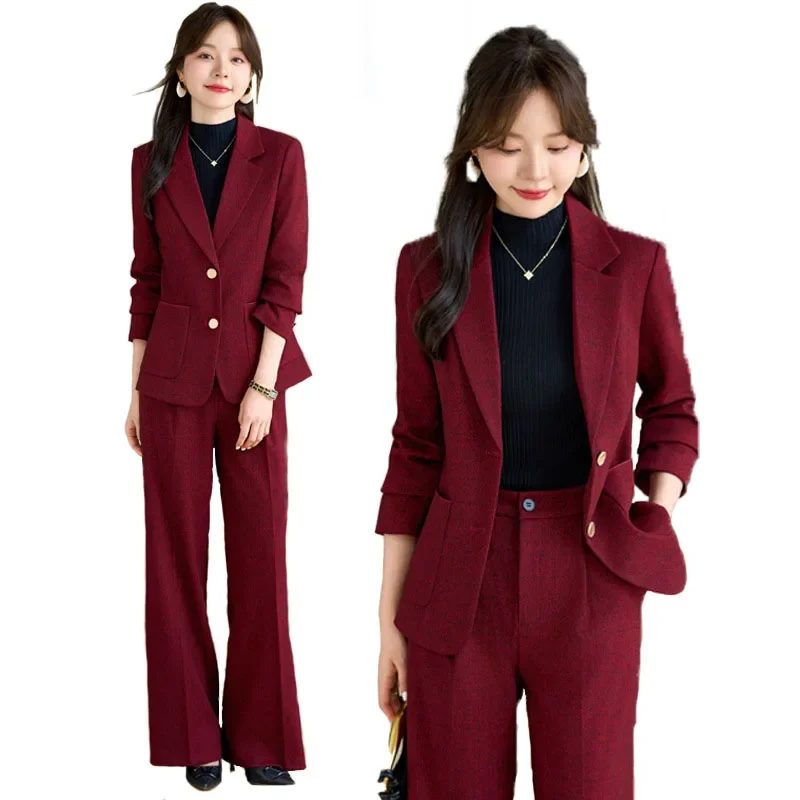 Pop High Quality Fabric Velvet Autumn Winter Women Business Work Wear Suits Pantsuits Formal OL Styles Professional Trousers Set