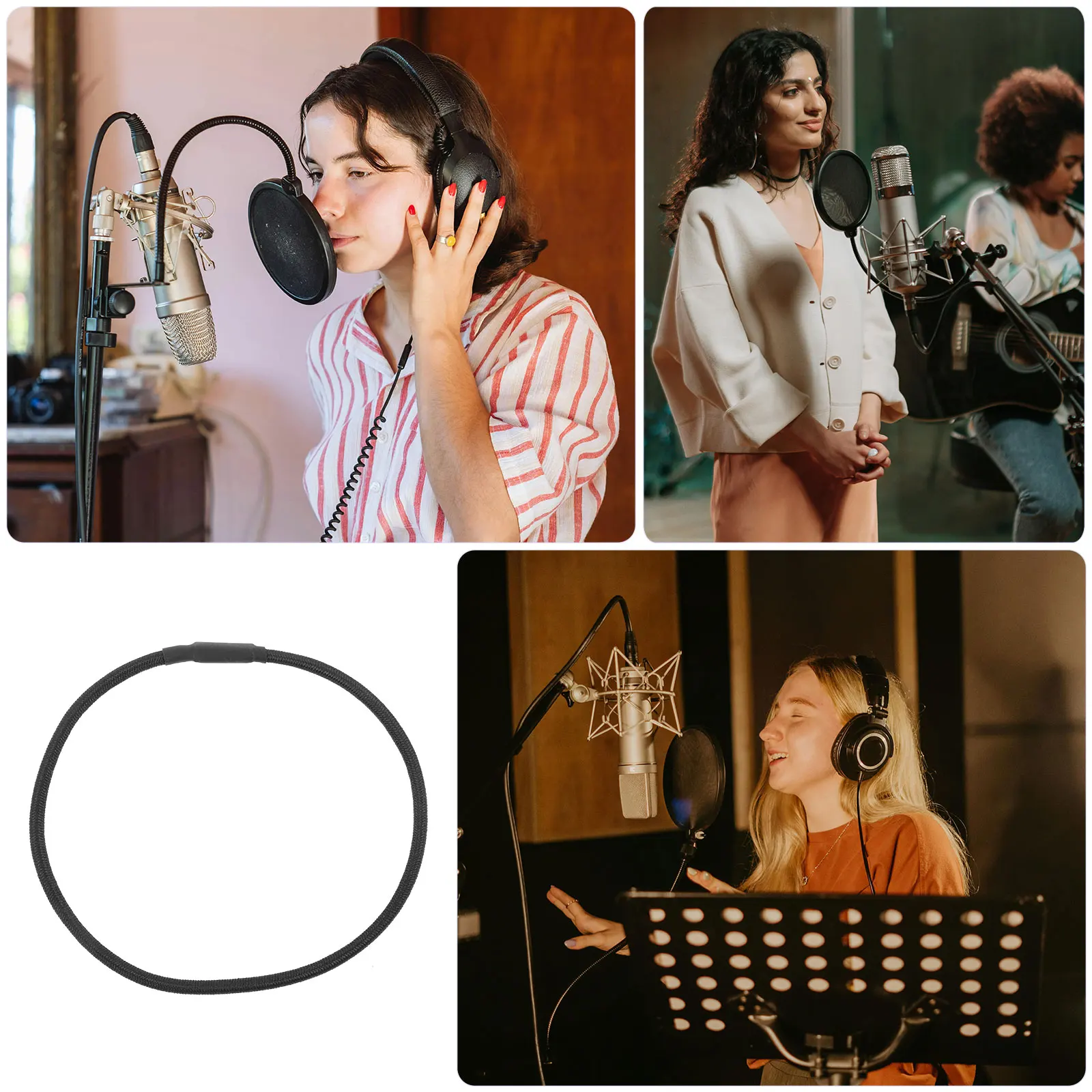 10Pcs Microphone Shock Mount Kit - Rubber Rope Clip Adapter for Condenser Mics, Desktop Stand Holder with Anti-Vibration