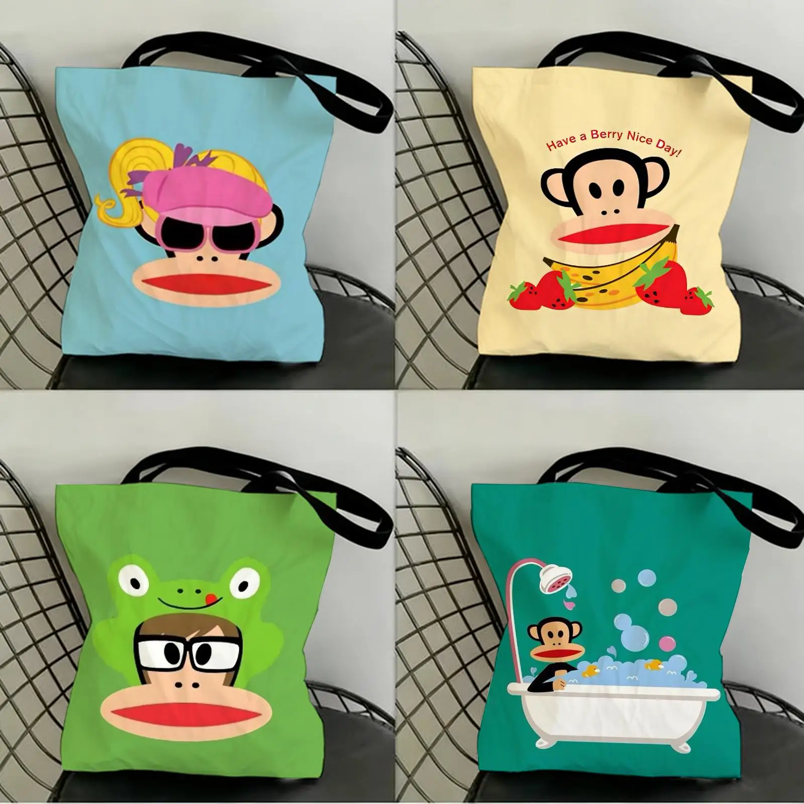 Bolsas de Armazenamento P-Paul F-Frank, Bolsa de Lona com Impressão em Ambos os Lados, Leve, para Viagem e Praia, Uso Diário
