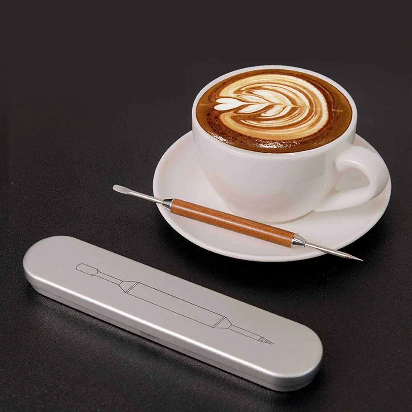 Coffee Art Needle Stainless Steel Rosewood Coffee Decorating Art Pen Flower Needle Latte Coffee Hook Coffee Accessories