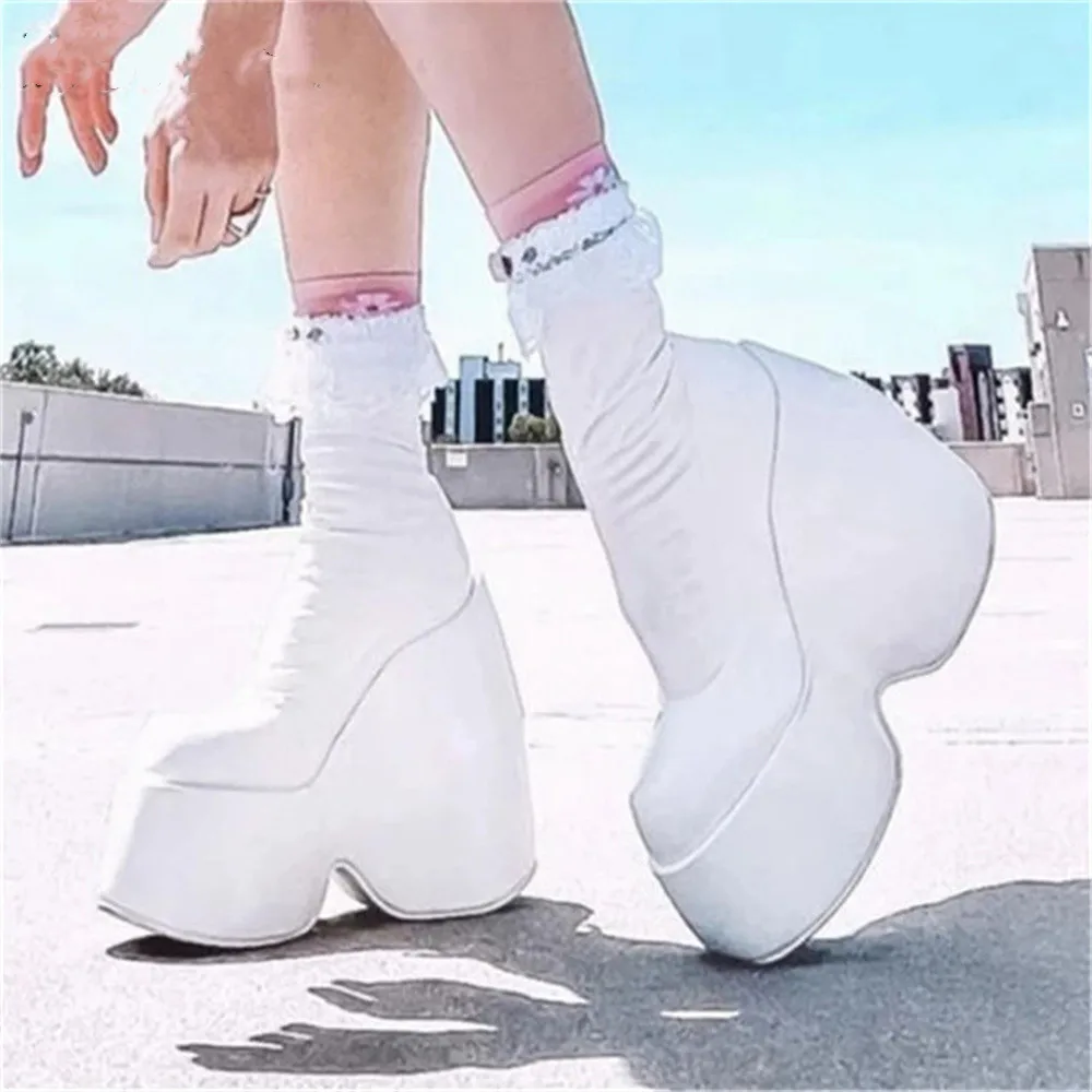 Modny nowy gotycki styl Sexy Dance Botas elegancki Chunky platforma kobiet botki duży rozmiar 43 Walking wygodne buty kobieta