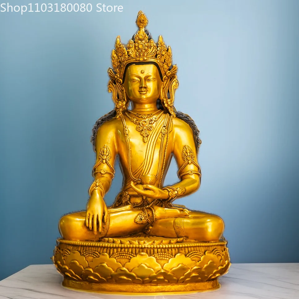 34cm Copper Antique carving Ancient gilding Shakyamuni Buddha statue  Mongolian Buddha sculpture Large