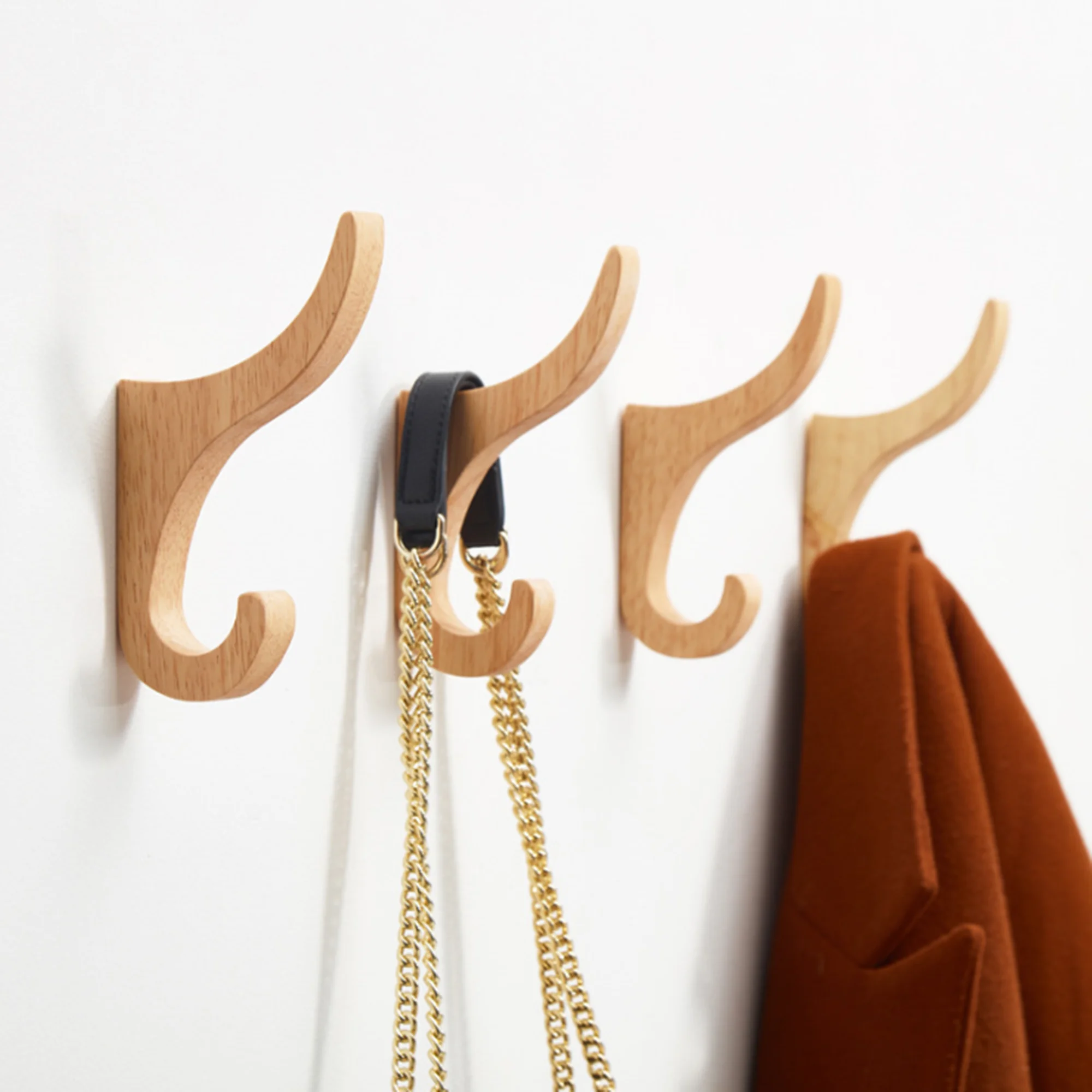 Solid Wooden Wall Mounted Coat Hooks Modern Simple Beech Hangers for Hanging Clothes Has and Bags Towel Holders Keys Racks