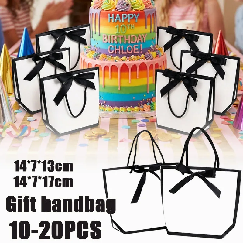 10-20PCS Black Edge White Gift Tote Bag  Plain Design High Quality Paper Bag for Clothing Jewelry Cosmetics