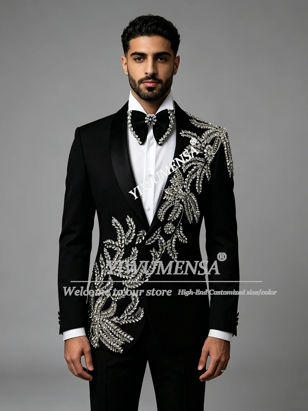 

Эксклюзивные мужские костюмы-двойки с украшениями из камней, пиджак и брюки, индивидуальный пошив, деловой/банкетный смокинг, мужская одежда