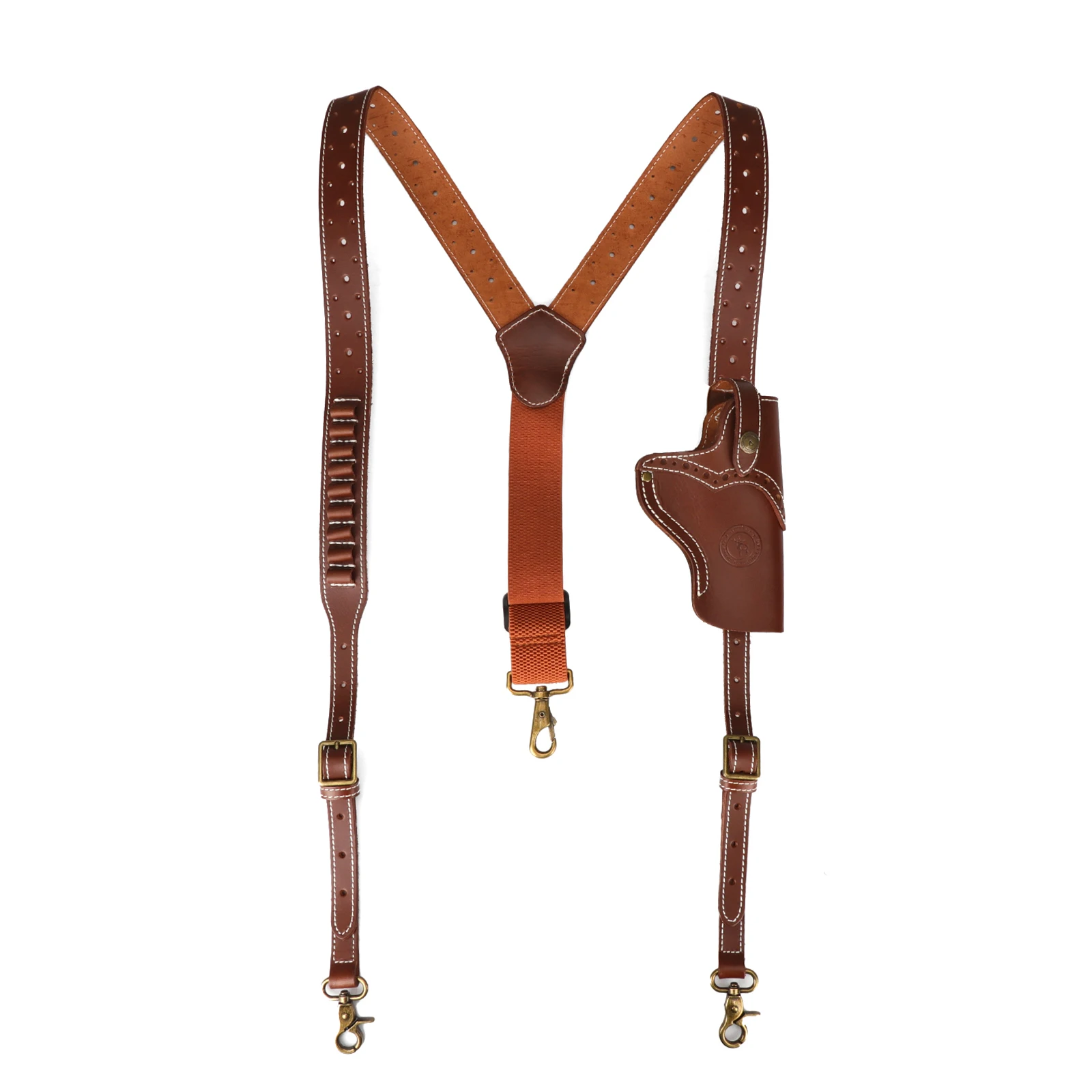 Tourbon Hunting Leather Handgun Suspenders Holster Pistol Shoulder Pouch  Adjustable with Cartridge Holder for Right Hand Brown