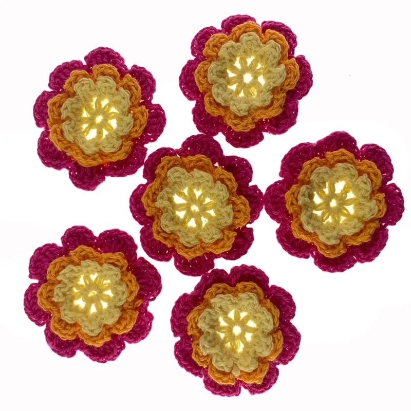 10Pcs Multicolor Handmade Cotton Crochet Flowers Applique For Sewing Pads Fabric DIY Craft Accessories 4.5cm