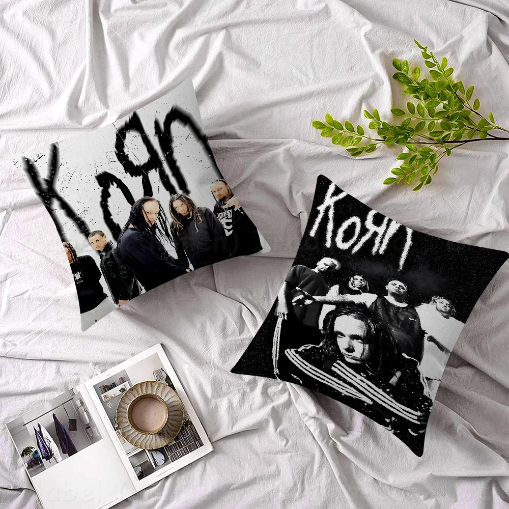 K-korn-Rock Band MusicPillow Covers Cartoon Sofa Decorative Home Double-sided Printing Short Plush Cute Cushion Cover