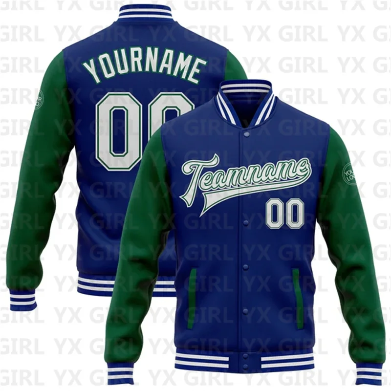 Jaqueta personalizada Full Snap Varsity, Jaqueta de beisebol, 2 tons, 3D, Real, Preto, Cinza, Varsity, Branco