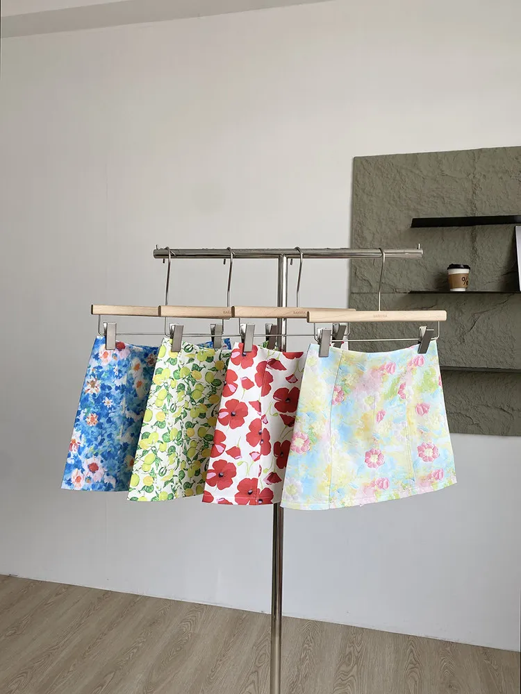 Summer Beach Vacation Style Floral Print A-Line  Skirt Women's Low Waist Beautiful Bodycon Skirt Polyester Fiber Commute