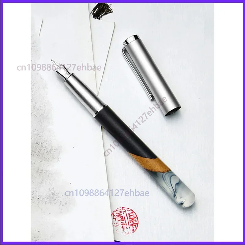 Landscape Fountain Pen with Engraved Letters, Resin, Wood, Business, Retro, National Trend, Literary, Creative Chinese Style