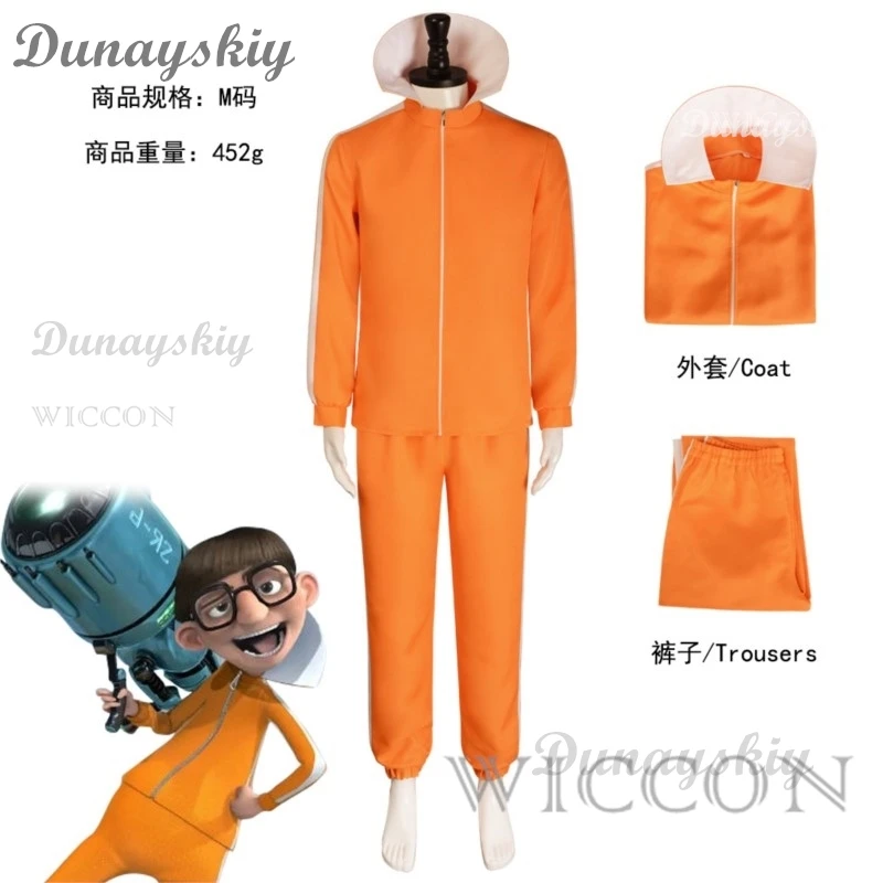 Disfraz de Cosplay de Vector de película, conjunto de pantalón de Jakect naranja, peluca en forma de seta, gafas, traje de fantasía de Halloween, traje de fiesta