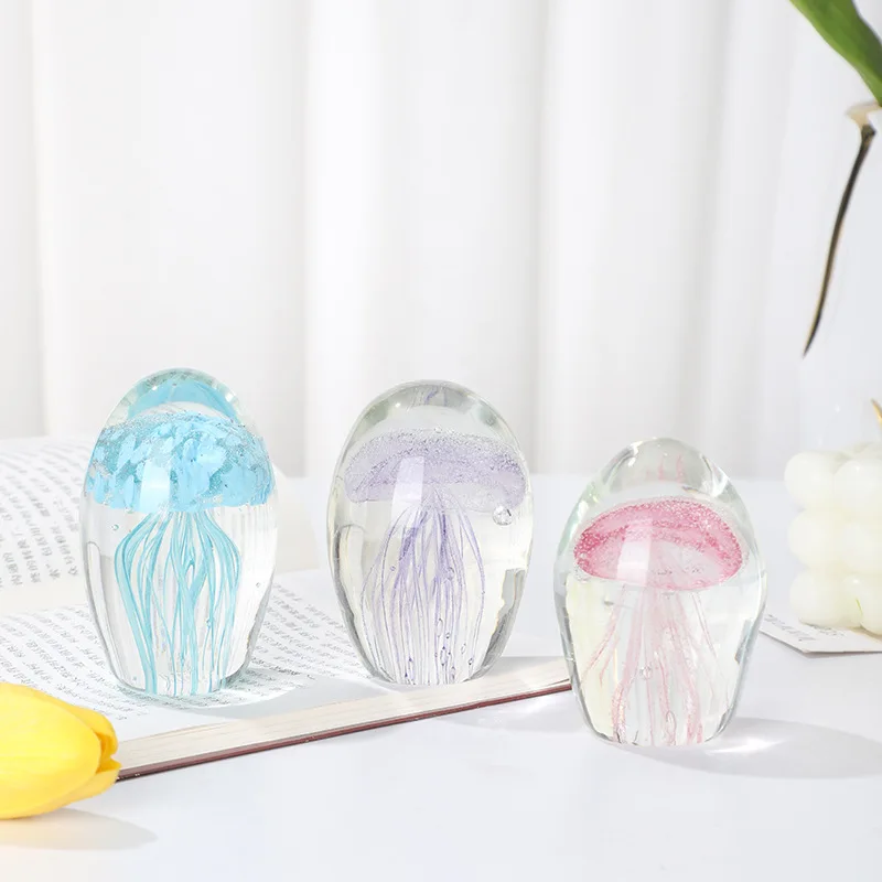 3D Jellyfish Figurines Miniatures Paperweight Glass Fengshui Aquarium Accessories Ornament Gifts Craft Crystal Home Decorat R0P9