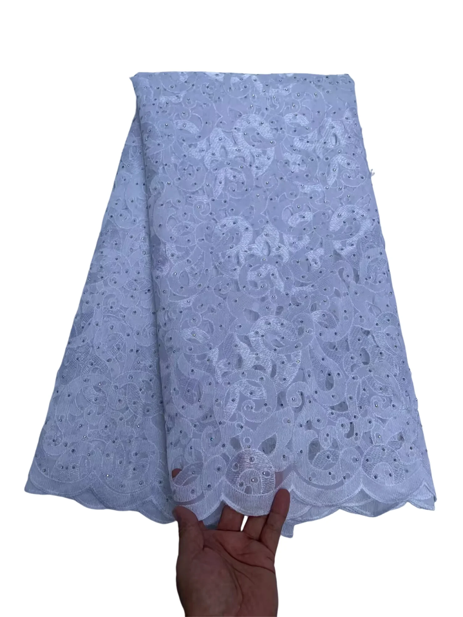 

5 Yards Hot Cut A Hole Organza French Lace With Stones African Tulle Cord Guipure Lace Net Embroidered Fabric For Wedding Party