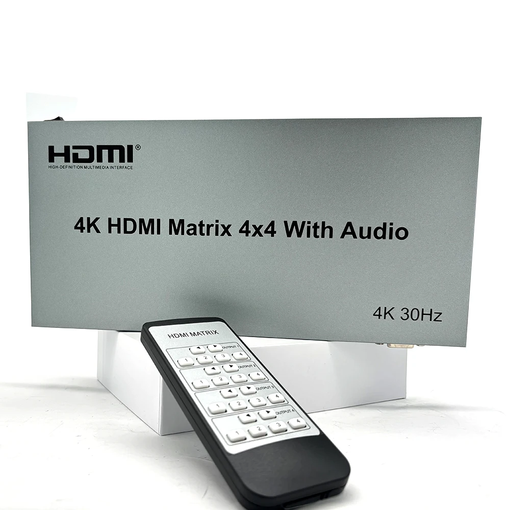 4K 60Hz 4x4 HDMI Matrix with R/L 3.5mm Audio Extractor HDR 3D HDMI2.0 Video Switcher Splitter 4 in 4 Out Seamless Switch RS232