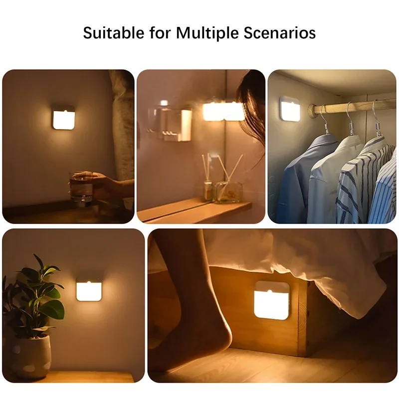 LED Motion Sensor Night Light USB Night Lamp lampada quadrata a pagamento per camera da letto cucina scale corridoio armadio armadio illuminazione