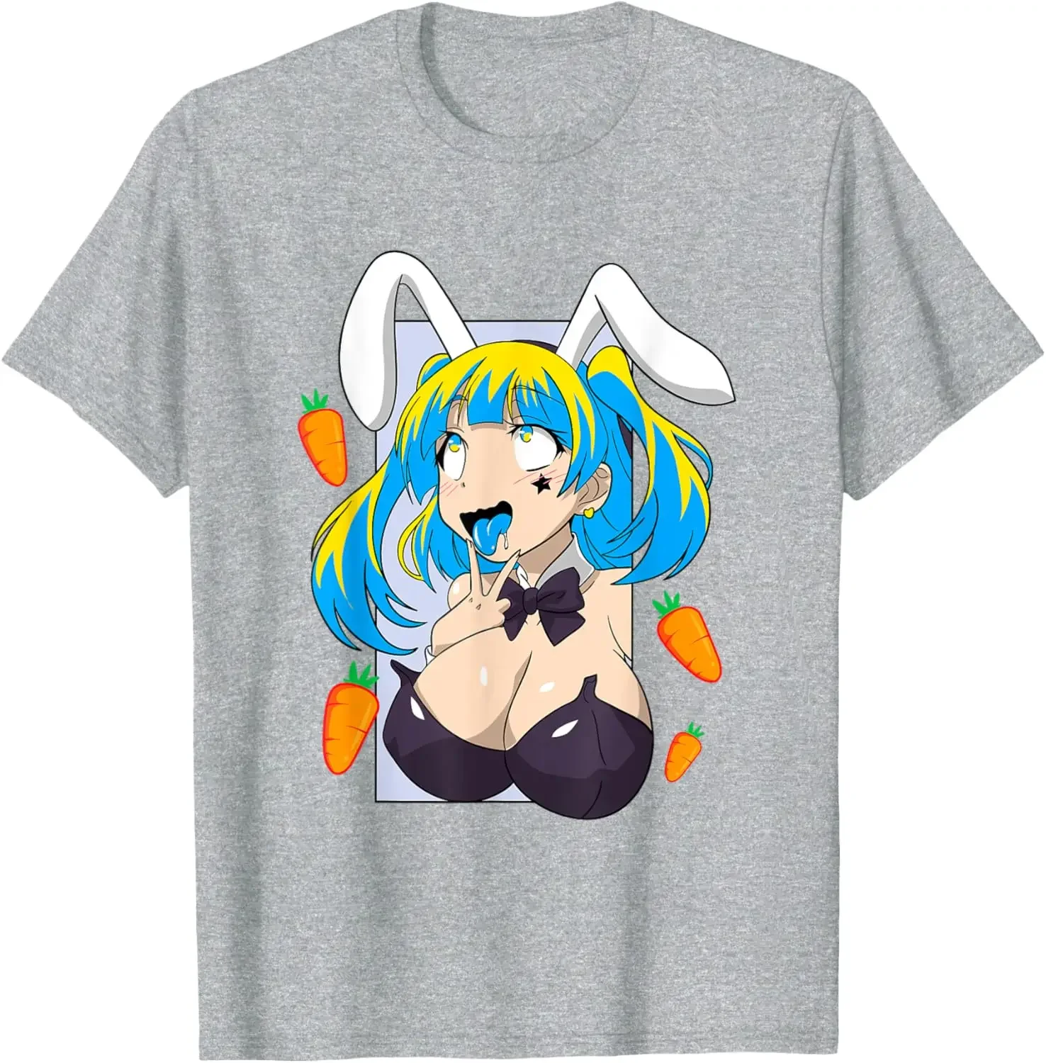 Camisetas Ahegao Shirt Anime Face Rabbit Cosplay Lewd Tees Hot Waifu T-shirt  Hentai Men's Clothing