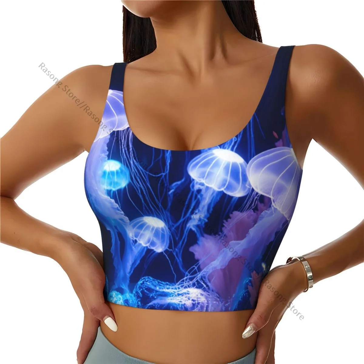 

Yoga Vest Women Gym Sports Crop Tops Jellyfish Underwater Marine Creatures In Sea Streetwear Workout Breathable Tank Top Female