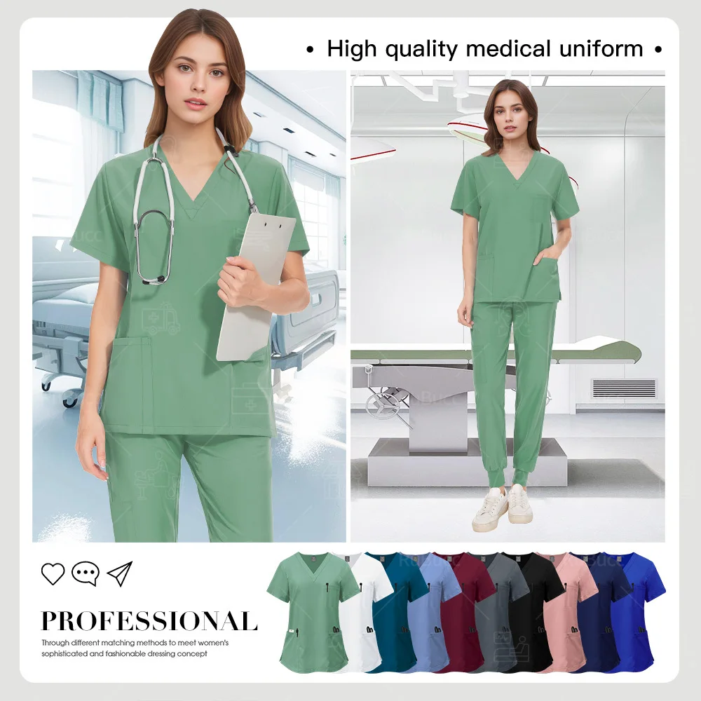 Nurse Uniforms Women Thin and Light Fabric Short Sleeve Medical Scrubs Clothes Nursing Suits Elastic Medical Uniforms for Summer