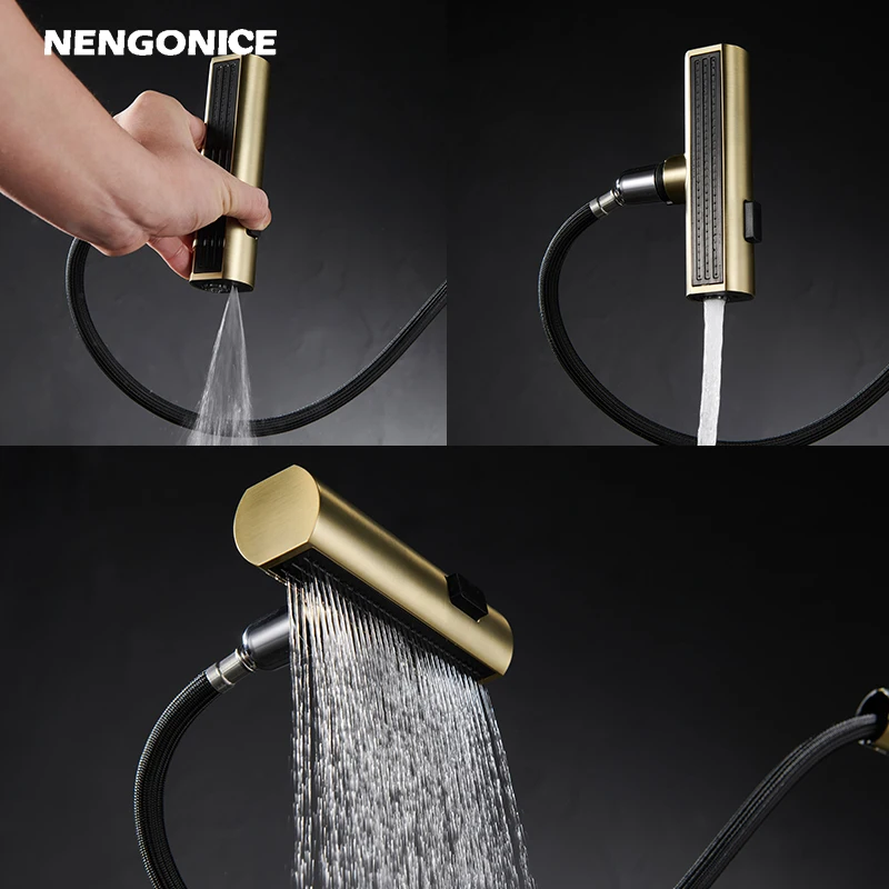 Kitchen hot and cold faucet with brushed gold surface kitchen sink faucet pull-out faucet single hole raindance waterfall type