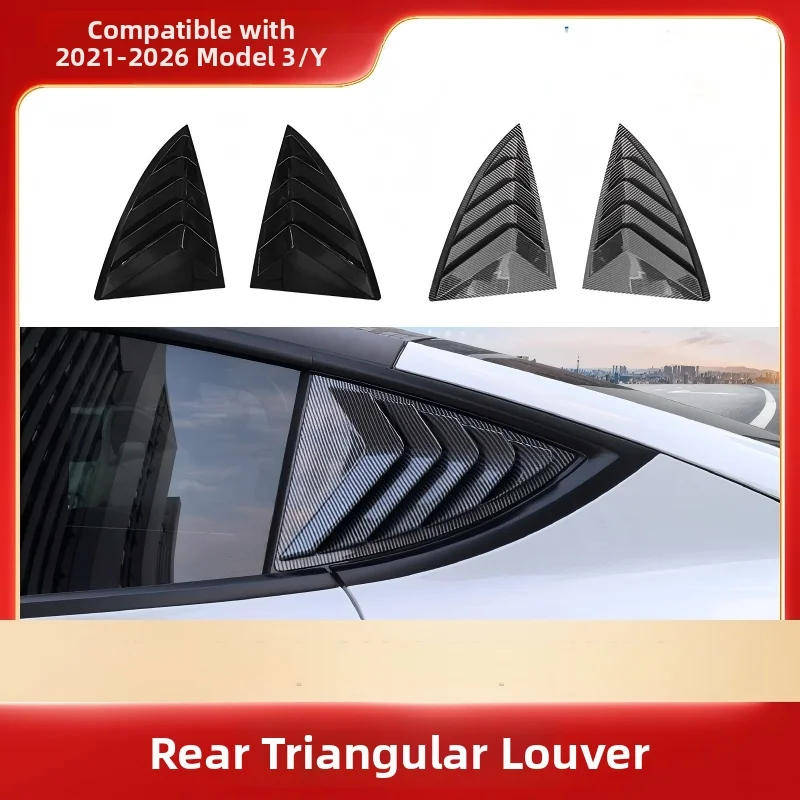 2PCS For Tesla New Model 3/Y Blinds Window Decoration Stickers Rear Triangle Window Spoiler Louver Shutter Cover Exterior