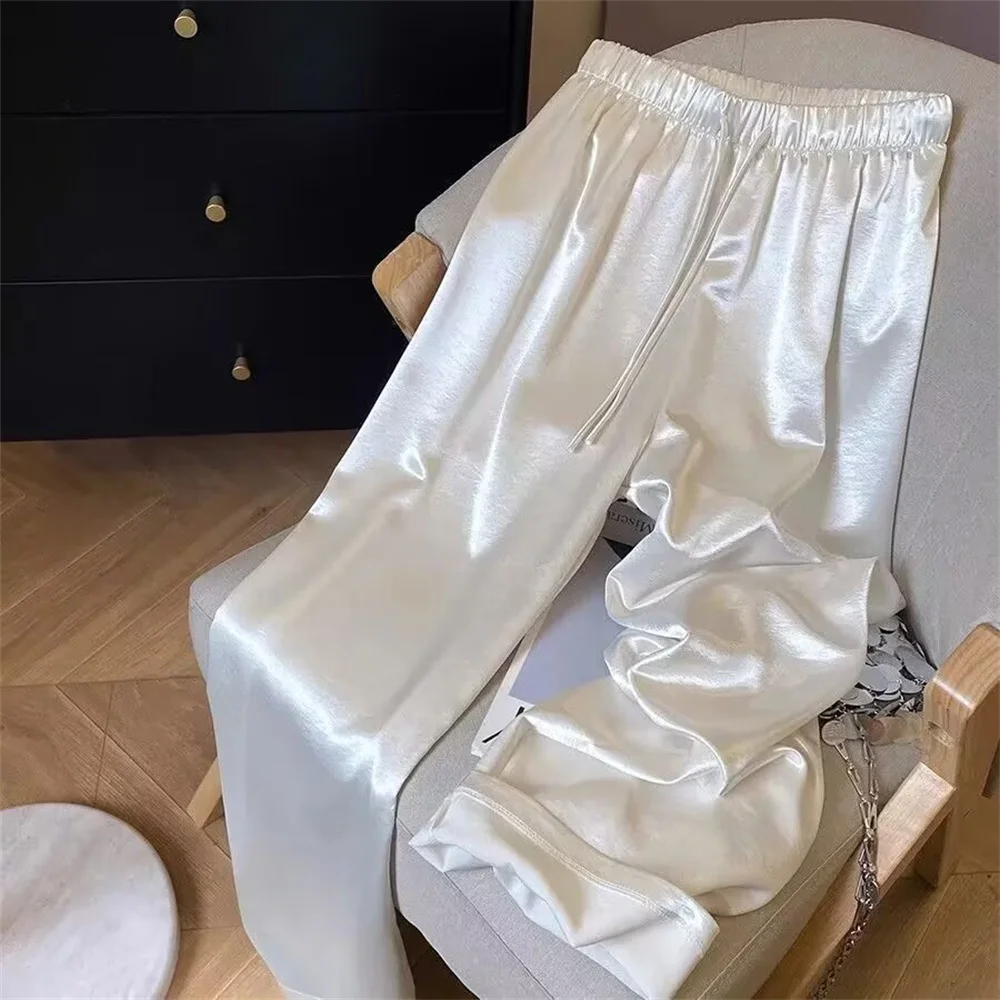 Korean Fashion High Waist Thin Wide Leg Women Summer Office Lady Solid Color Straight All-match Casual Pants Trousers Clothes 2 Korean Fashion High Waist Thin Wide Leg Women Summer Office Lady Solid Color Straight All-match Casual Pants Trousers Clothes 2