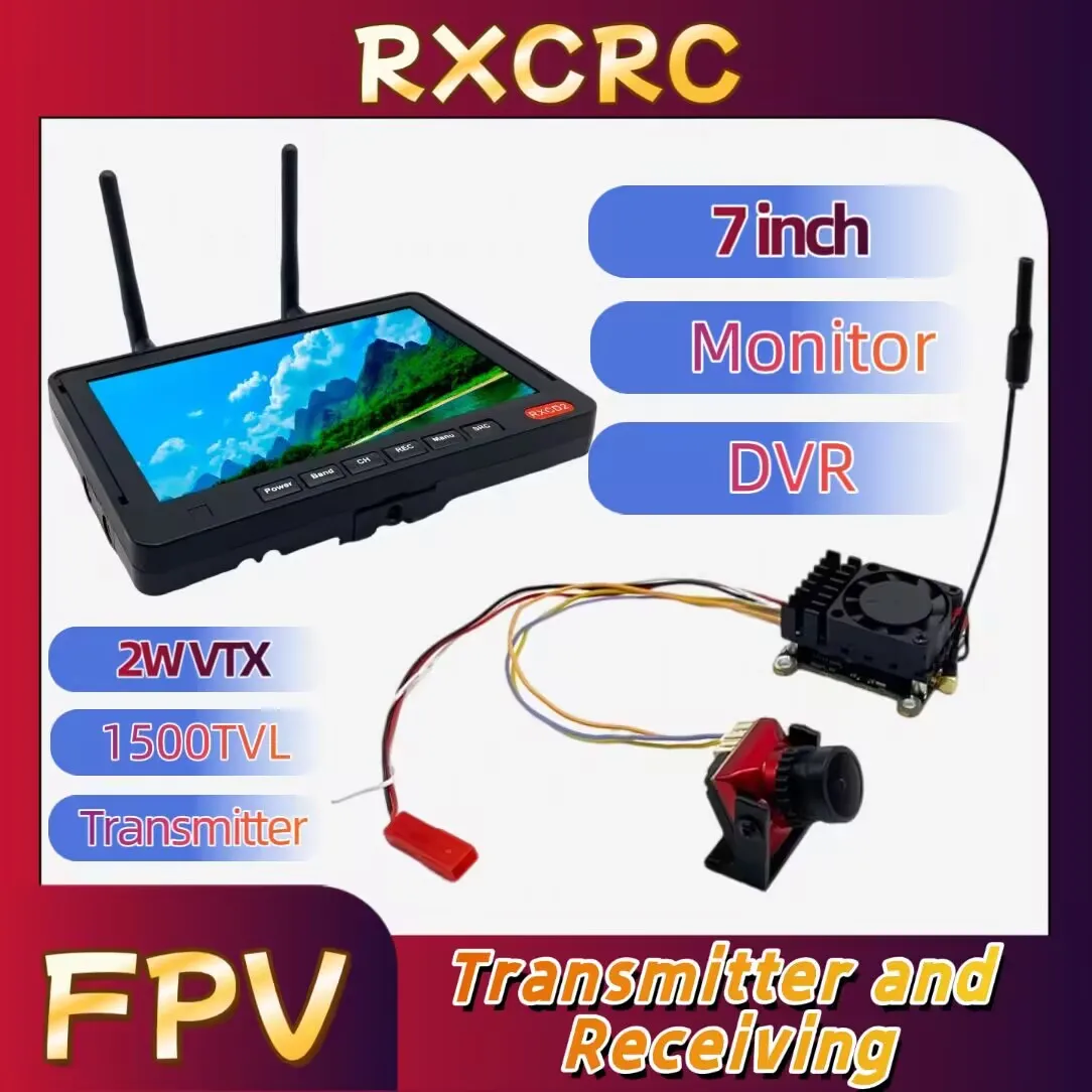 

Комплект камеры RXC 5,8G, мощность 2 Вт VTX 1500TVL, 7-дюймовый экран приемника FPV, запись видеорегистратора, подходит для удаленных дронов с неподвижным крылом FPV.
