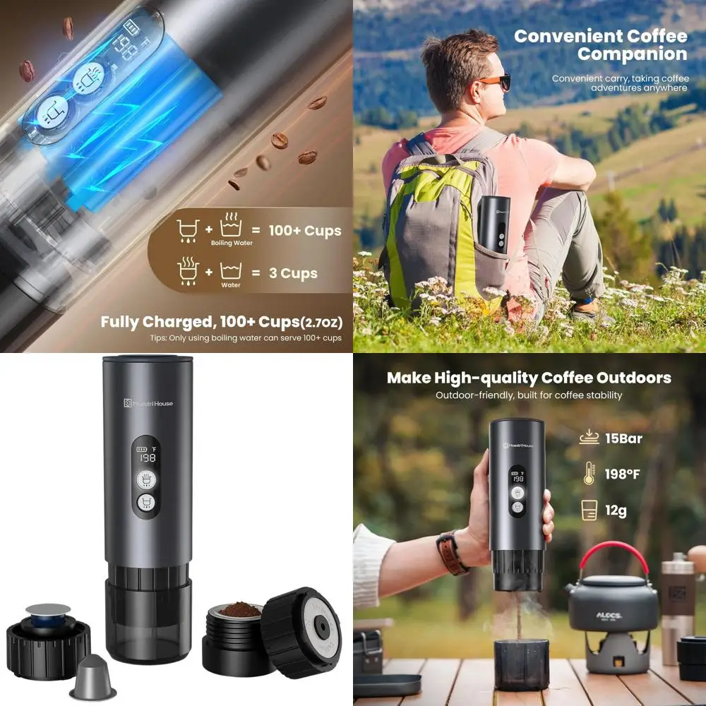 

Портативная эспрессо-машина для путешествий, быстрый самонагрев, совместимая с капсулами Nescafe и молотым кофе, идеально подходит для автомобиля, кемпинга