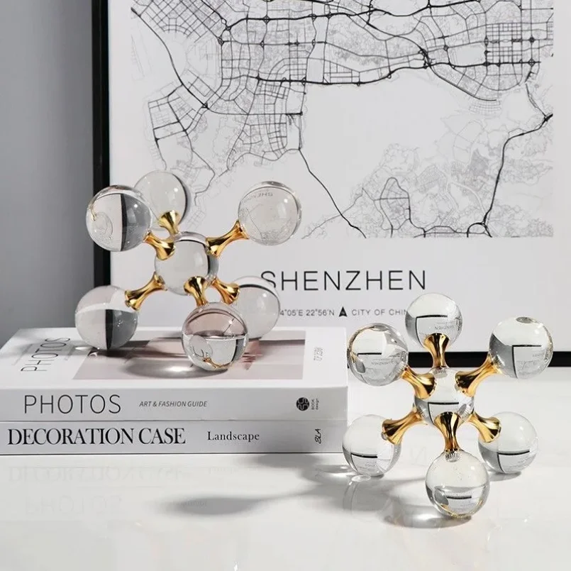 

Modern Geometric Luxury Minimalist Molecular Glass Crystal Ball Ornaments Decor Home room Table Decorative Crystal Figurines Art