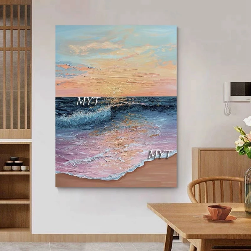 Thick Texture Sunrise Modern Abstract Scenery Canvas Oil Painting, Hotel Decorative Wall Art, Hand Painted Picture, No Framed