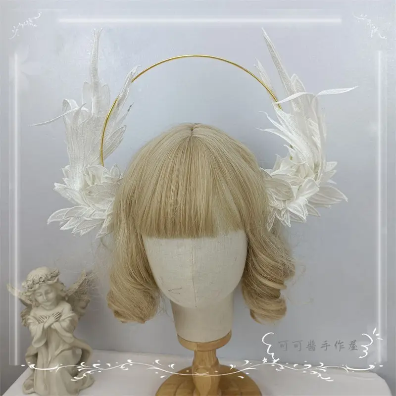 Virgin Halo Lolita Angel Demon Berrying Wings Retro Pope Crown Headband Halloween Cosplay Headwear Hair Accessories