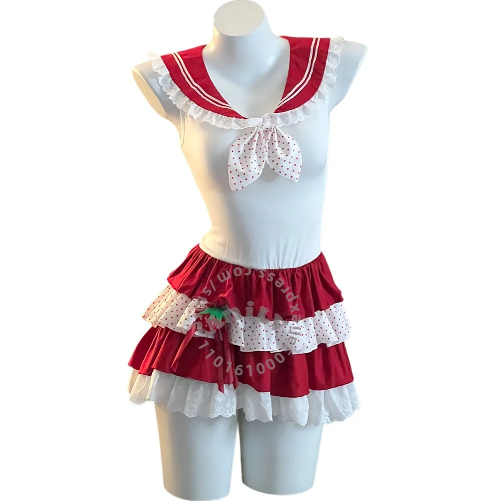 AniLV Anime Kawaii Bunny Lolita Uniform Cute Strawberry Cake Dress Outfit Cosplay Costume - view 5