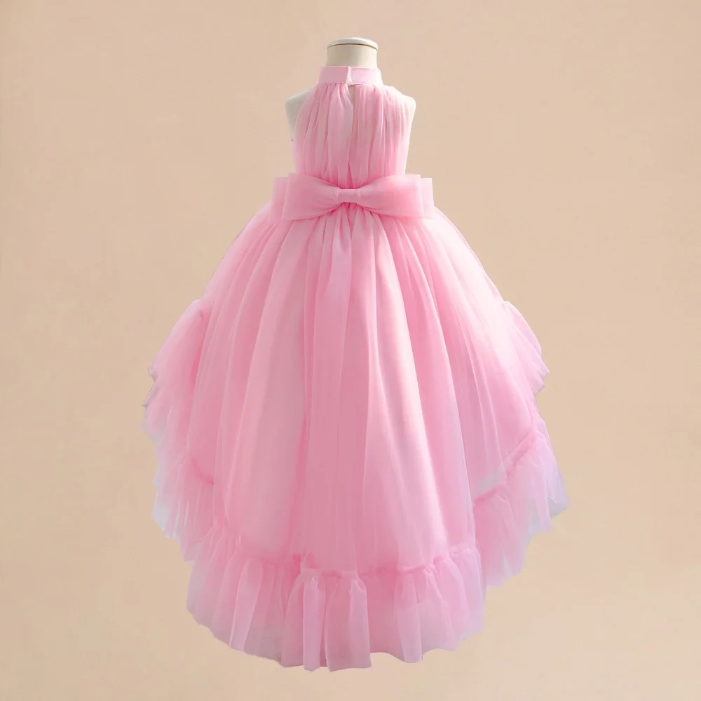 Baby Girl Trailing Tail Pink Dress Lace Dresses Kids Wedding Birthday Party For Girl Toddler Girls Summer Fashion Holiday Wear