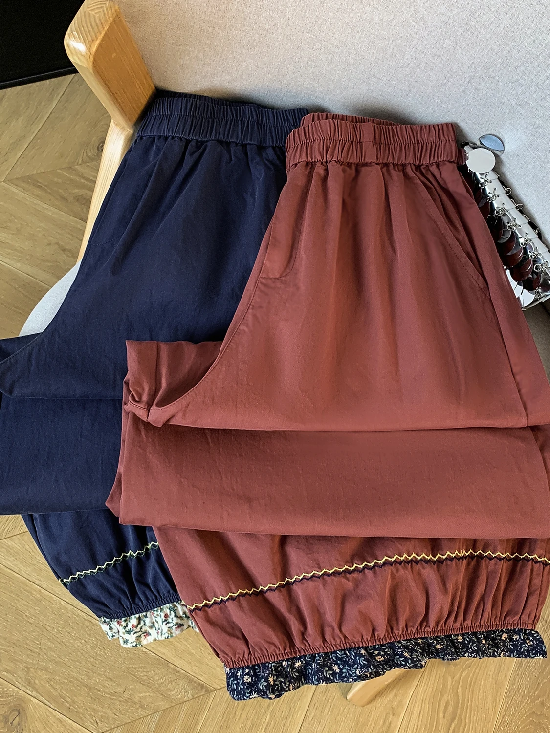 

Casual High Waist Wide Leg Pants Color Blo Elastic Waist Women's plus Size Loose Slimming Long Trousers Floral Pattern