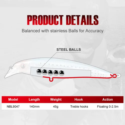 Imagen 2 del producto Noeby-SEÑUELOS de pesca para curricán, cebos duros artificiales flotantes de fundición larga, 140mm, 45g