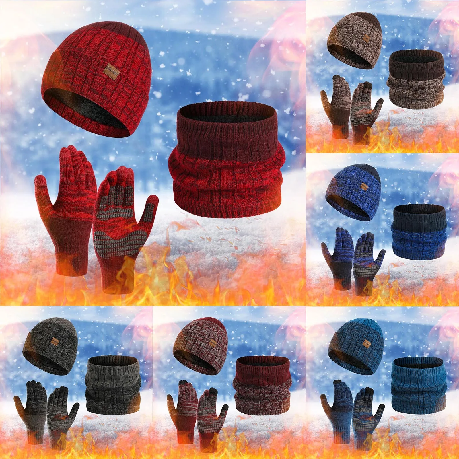 Scarf Scarf And Pieces Knit Gloves Gloves Set Wool Hat Women Winter Winter Cap Women&Men Slouchy Three Snow Hat Warm Autumn