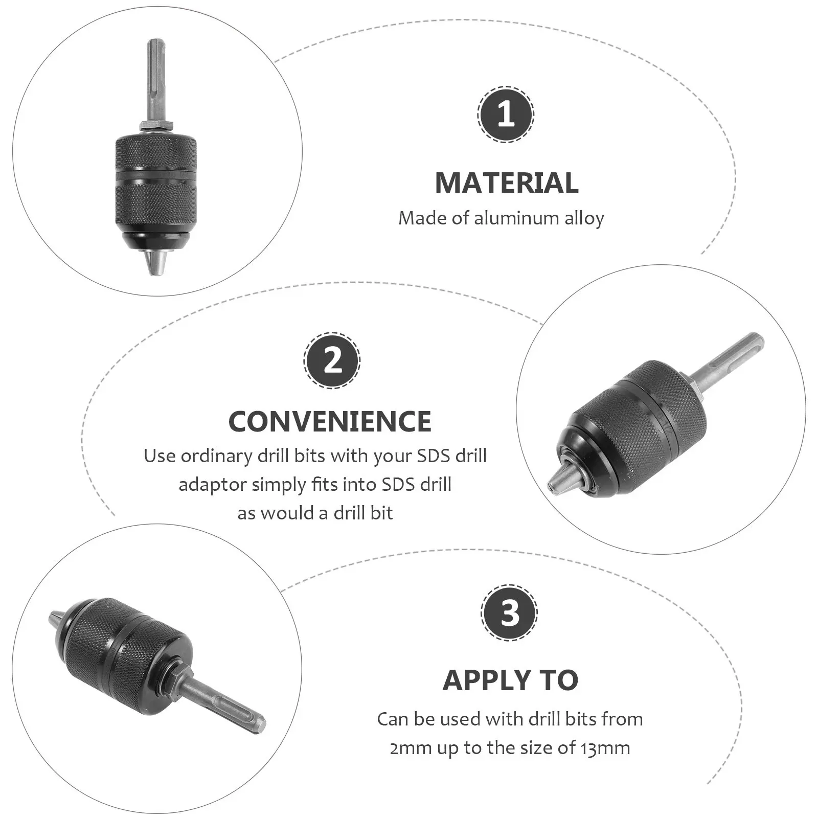 

Бесключевой адаптер-переходник для сверлильного патрона, мини, черный, 2-13 мм, из алюминиевого сплава, держатель бит для ударного шуруповерта, зажимной патрон с фиксацией