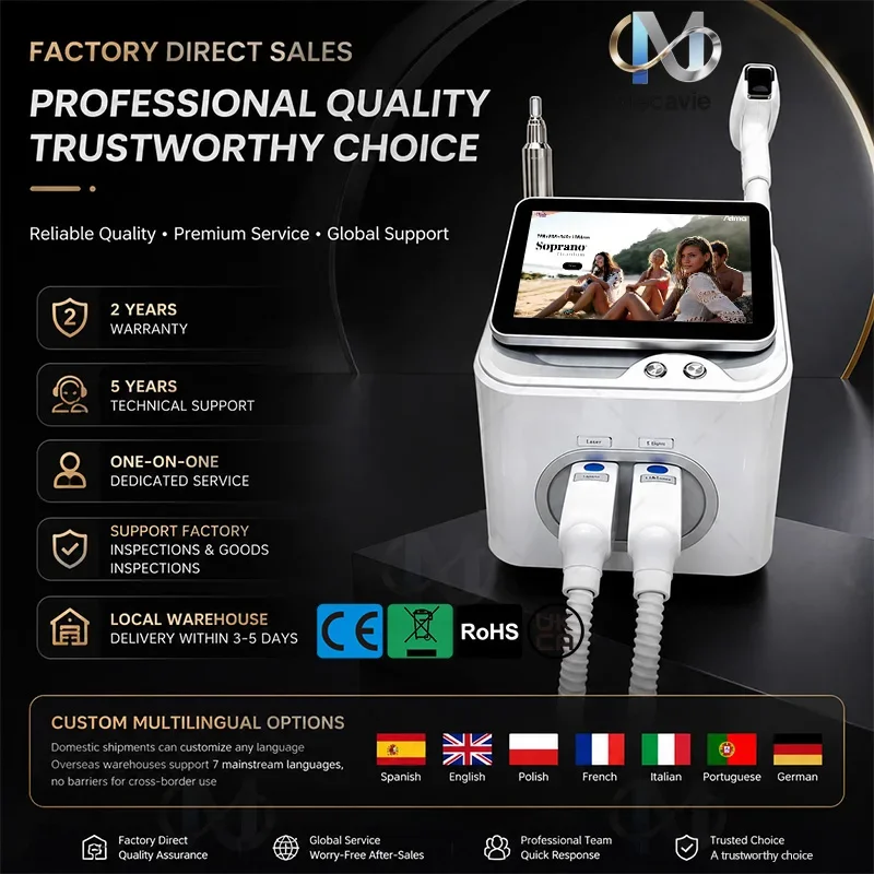 Professional 2 In 1 Diode Hair Removal Machine Q Switch Nd Yag Beauty Equipment 4 Wavelength Hair Care Device Pigment Care Machine With High Power Cooling System For Salon Spa And Beauty Center