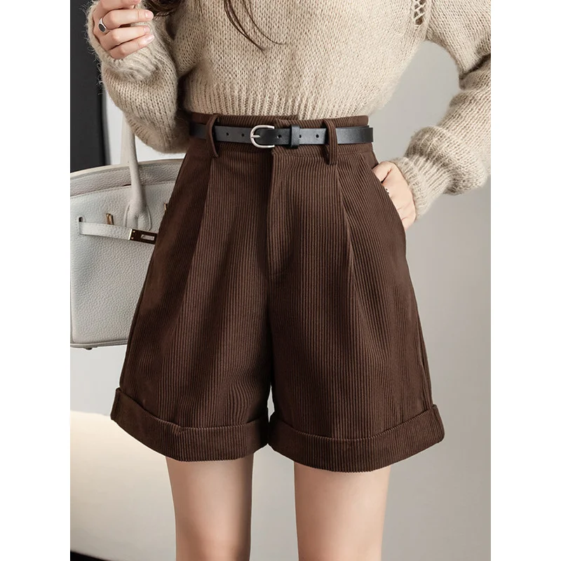 

Corduroy Boot Pants Women2024Autumn and Winter New Casual Outdoor Hot Pants Overalls Shorts High Waist SlimmingaWide-Leg Pants