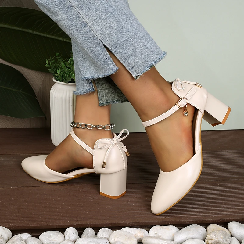 

2025 Spring/Summer Hot Sale Fairy Style Thin-Strap High Heels - Bowknot with Golden Buckle, Comfortable & Versatile