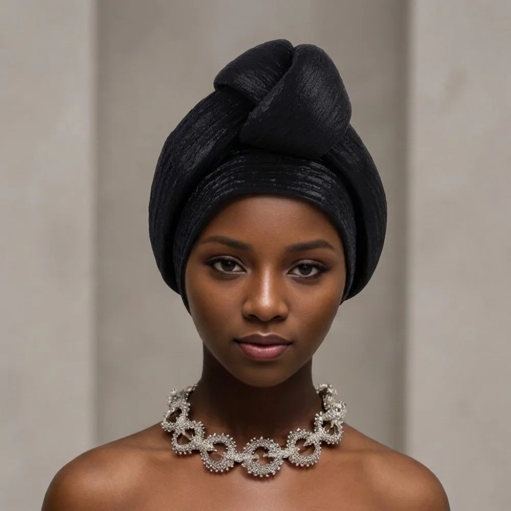 Shiny African Gele Headwrap Polyester Front Knot Nigerian Yoruba Turban Multicolor Options Lightweight Elegant Headpiece Wedding