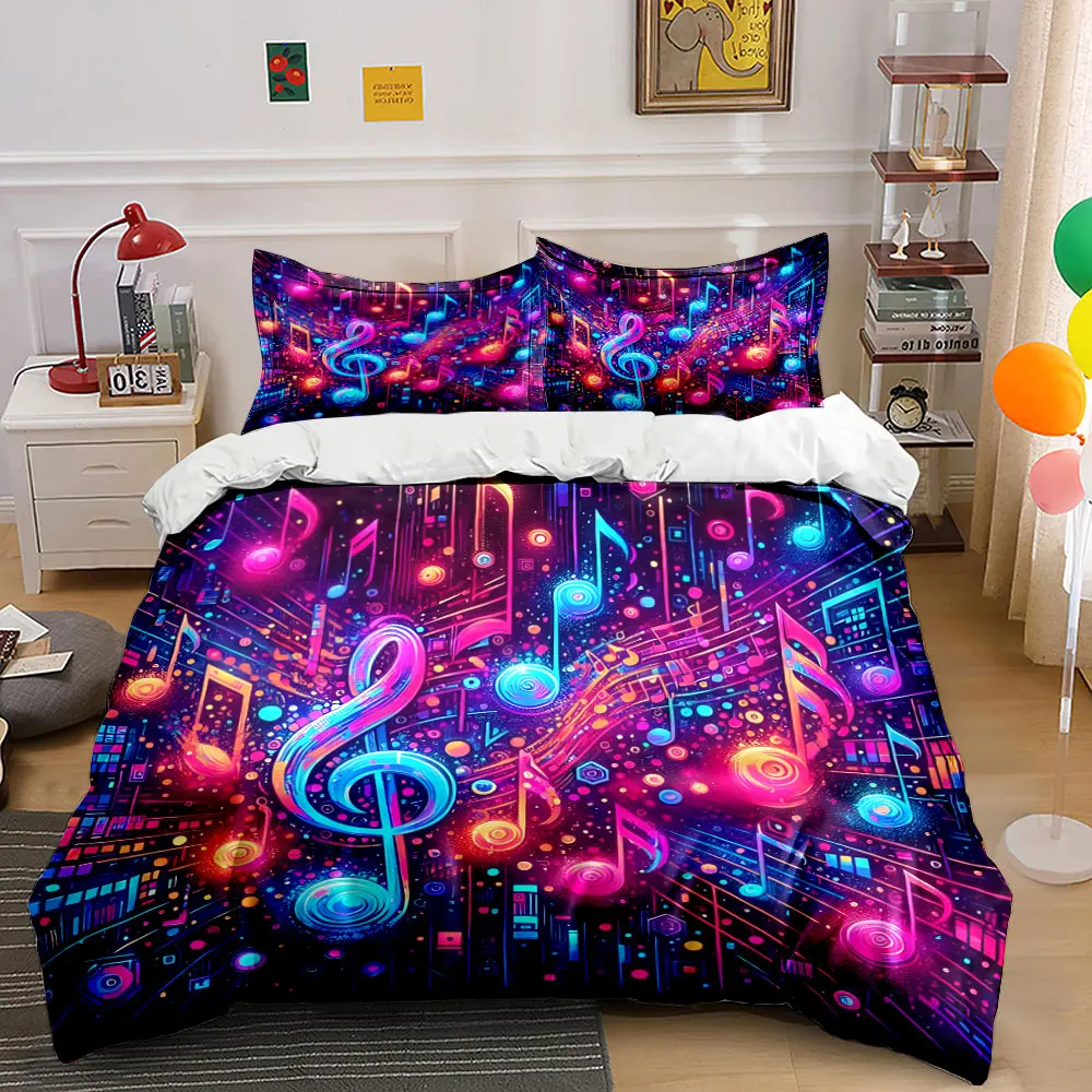 Colorful Musical Decor Set Bedding Set with 1 Duvet Cover 2 Pillowcases Single Double King Queen, Gift